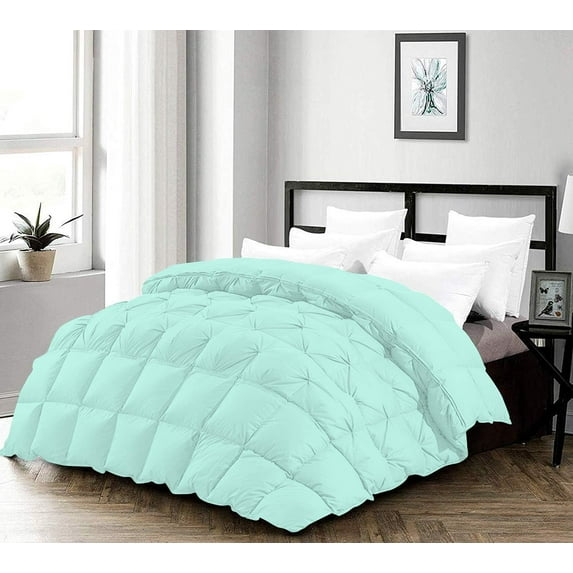 D.N.G. BEDDINGS 3 Piece Half Piece Pinch Pleated luxury Comforter Set Premium 800 Thread Count 100% Egyptian Cotton Super Soft (King/California King Size Aqua Blue Color)