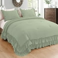thumbnail image 1 of D.N.G. BEDDINGS 3 Piece Luxury 5 Inch Two Layer Ruffle Comforter Set Premium Super Soft, 800 TC, 100% Egyptian Cotton, Super Soft, Full/Queen Size Light Sage Color, 1 of 7