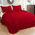 thumbnail image 1 of D.N.G. BEDDINGS 3 Piece Luxury 5 Inch Two Layer Ruffle Comforter Set Premium Super Soft, 800 TC, 100% Egyptian Cotton, Super Soft, Oversized Super King Size Red Color, 1 of 7