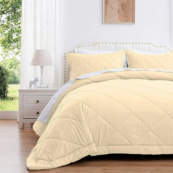 D.N.G. BEDDINGS 3 Piece Luxury Diamond Pattern Comforter Set, Premium Super Soft, 800 Thread Count, 100% Egyptian Cotton, Twin/Twin XL Size, Solid Ivory Color