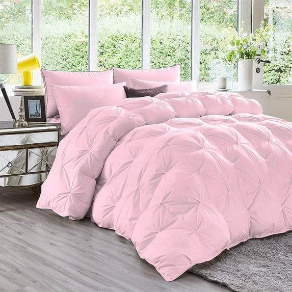 D.N.G. BEDDINGS 3 Piece Luxury Pinch Pleated Comforter Set Premium 800 Thread Count 100% Egyptian Cotton King/California King Size Solid Light Pink Color