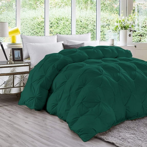 D.N.G. BEDDINGS 3 Piece Luxury Pinch Pleated Comforter Set Premium 800 Thread Count 100% Egyptian Cotton Super King Size Solid Teal Green Color