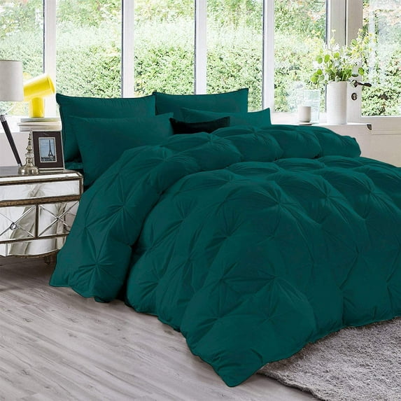 D.N.G. BEDDINGS 3 Piece Luxury Pinch Pleated Comforter Set Premium 800 Thread Count 100% Egyptian Cotton Twin/Twin XL Size Solid Teal Color