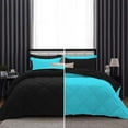 thumbnail image 1 of D.N.G. BEDDINGS 3 Piece Luxury Reversible Diamond Pattern Comforter Set Premium Super Soft, All Season 800 TC, 100% Egyptian Cotton King/California King Size Turquoise Blue/Black Solid Color, 1 of 7