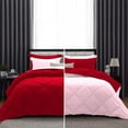 thumbnail image 1 of D.N.G. BEDDINGS 3 Piece Luxury Reversible Diamond Pattern Comforter Set Premium Super Soft, All Season 800 TC, 100% Egyptian Cotton King/California King Size Light Pink-Red Color, 1 of 7