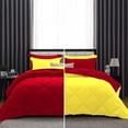 thumbnail image 1 of D.N.G. BEDDINGS 3 Piece Luxury Reversible Diamond Pattern Comforter Set Premium Super Soft, All Season 800 TC, 100% Egyptian Cotton Oversized Super King Size Yellow/Red Solid Color, 1 of 7