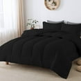 thumbnail image 1 of D.N.G. BEDDINGS 3 Piece Luxury Straight Line Pattern Comforter Set, Premium Super Soft, 800 Thread Count, 100% Egyptian Cotton, Full/Queen Size Black Solid Color, 1 of 6
