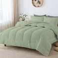 thumbnail image 1 of D.N.G. BEDDINGS 3 Piece Luxury Straight Line Pattern Comforter Set, Premium Super Soft, 800 Thread Count, 100% Egyptian Cotton, Oversized Super King Size Light Sage Solid Color, 1 of 6