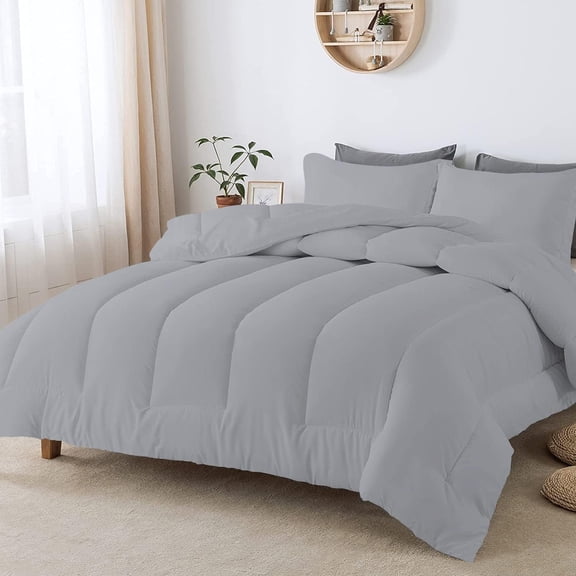 D.N.G. BEDDINGS 3 Piece Luxury Straight Line Pattern Comforter Set, Premium Super Soft, 800 Thread Count, 100% Egyptian Cotton, Twin/Twin XL Size Silver Solid Color