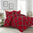 thumbnail image 1 of D.N.G. BEDDINGS 3 Piece Luxury Two Tone Diamond Ruffle Pattern Comforter Set Premium Super Soft, All Season 800 Thread Count, 100% Egyptian Cotton, King/California King Size Dark Grey/Red Solid Color, 1 of 4