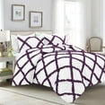 thumbnail image 1 of D.N.G. BEDDINGS 3 Piece Luxury Two Tone Diamond Ruffle Pattern Comforter Set Premium Super Soft, All Season 800 Thread Count 100% Egyptian Cotton King/California King Size Plum/White Solid Color, 1 of 4