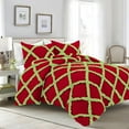 thumbnail image 1 of D.N.G. BEDDINGS 3 Piece Luxury Two Tone Diamond Ruffle Pattern Comforter Set Premium Super Soft, All Season 800 Thread Count, 100% Egyptian Cotton, Super King Size Sage/Red Solid Color, 1 of 4