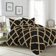 thumbnail image 1 of D.N.G. BEDDINGS 3 Piece Luxury Two Tone Diamond Ruffle Pattern Comforter Set Premium Super Soft All Season 800 Thread Count, 100% Egyptian Cotton, Oversized Super King Size Taupe/Black Solid Color, 1 of 4
