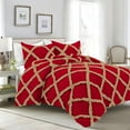 thumbnail image 1 of D.N.G. BEDDINGS 3 Piece Luxury Two Tone Diamond Ruffle Pattern Comforter Set Premium Super Soft, All Season 800 Thread Count, 100% Egyptian Cotton, Twin/Twin XL Size Taupe/Red Solid Color, 1 of 4