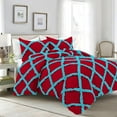 thumbnail image 1 of D.N.G. BEDDINGS 3 Piece Luxury Two Tone Diamond Ruffle Pattern Comforter Set Premium Super Soft, All Season 800 Thread Count, 100% Egyptian Cotton, Twin/Twin XL Size Turquoise Blue/Red Solid Color, 1 of 4