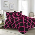 thumbnail image 1 of D.N.G. BEDDINGS 3 Piece Luxury Two Tone Diamond Ruffle Pattern Comforter Set Premium Super Soft All Season 800 Thread Count, 100% Egyptian Cotton, Twin/Twin XL Size Hot Pink/Black Solid Color, 1 of 4