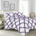 thumbnail image 1 of D.N.G. BEDDINGS 3 Piece Luxury Two Tone Diamond Ruffle Pattern Comforter Set Premium Super Soft, All Season 800 Thread Count 100% Egyptian Cotton Twin/Twin XL Size Purple/White Solid Color, 1 of 4
