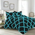 thumbnail image 1 of D.N.G. BEDDINGS 3 Piece Luxury Two Tone Diamond Ruffle Pattern Comforter Set Premium Super Soft All Season 800 Thread Count, 100% Egyptian Cotton, Full/Queen Size Turquoise Blue/Black Solid Color, 1 of 4