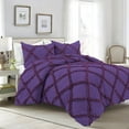 thumbnail image 1 of D.N.G. BEDDINGS 3 Piece Luxury Two Tone Diamond Ruffle Pattern Comforter Set Premium Super Soft, All Season 800 Thread Count, 100% Egyptian Cotton, Full/Queen Size Plum-Purple Color, 1 of 4