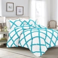 thumbnail image 1 of D.N.G. BEDDINGS 3 Piece Luxury Two Tone Diamond Ruffle Pattern Comforter Set Premium Super Soft, All Season 800 Thread Count 100% Egyptian Cotton Full/Queen Size Turquoise Blue/White Solid Color, 1 of 4