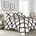 thumbnail image 1 of D.N.G. BEDDINGS 3 Piece Luxury Two Tone Diamond Ruffle Pattern Comforter Set Premium Super Soft, All Season 800 Thread Count 100% Egyptian Cotton Oversized Super King Size Wine/White Solid Color, 1 of 4