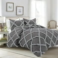 thumbnail image 1 of D.N.G. BEDDINGS 3 Piece Luxury Two Tone Diamond Ruffle Pattern Comforter Set Premium Super Soft, All Season 800 Thread Count, 100% Egyptian Cotton, Oversized Super King Size Dark Grey-Silver Color, 1 of 4