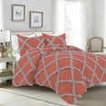 thumbnail image 1 of D.N.G. BEDDINGS 3 Piece Luxury Two Tone Diamond Ruffle Pattern Comforter Set Premium Super Soft, All Season 800 Thread Count, 100% Egyptian Cotton, Oversized Super King Size Brick Red-Silver Color, 1 of 4