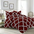 thumbnail image 1 of D.N.G. BEDDINGS 3 Piece Luxury Two Tone Diamond Ruffle Pattern Comforter Set Premium Super Soft, All Season 800 Thread Count, 100% Egyptian Cotton, Super King Size Burgundy-Silver Color, 1 of 4