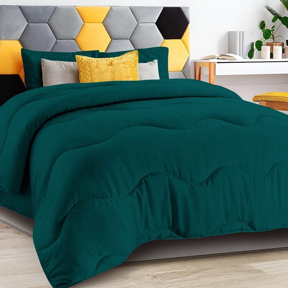 D.N.G. BEDDINGS 3 Piece Luxury Wavy Stitching Comforter Set Super Soft, All Season, 800 Thread Count, 100% Egyptian Cotton, With 6 Corner Tabs, Twin/Twin XL Size Teal Color
