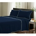 thumbnail image 1 of D.N.G. BEDDINGS 4 Piece Pom Pom Sheet Set 21 Inch Deep Pocket, White Pom-Pom Fringe Solid Pattern, 800 Thread Count 100% Egyptian Cotton (Solid Navy Blue Color, Full Size), 1 of 8