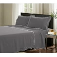 thumbnail image 1 of D.N.G. BEDDINGS 4 Piece Pom Pom Sheet Set 12 Inch Deep Pocket, White Pom-Pom Fringe Solid Pattern, 800 Thread Count 100% Egyptian Cotton (Solid Dark Grey Color, Olympic Queen Size), 1 of 8