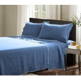 thumbnail image 1 of D.N.G. BEDDINGS 4 Piece Pom Pom Sheet Set 12 Inch Deep Pocket, White Pom-Pom Fringe Solid Pattern, 800 Thread Count 100% Egyptian Cotton (Solid Medium Blue Color, Twin XL Size), 1 of 8