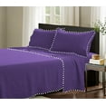 thumbnail image 1 of D.N.G. BEDDINGS 4 Piece Pom Pom Sheet Set 12 Inch Deep Pocket, White Pom-Pom Fringe Solid Pattern, 800 Thread Count 100% Egyptian Cotton (Solid Purple Color, Cal-King Size), 1 of 8