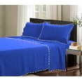 thumbnail image 1 of D.N.G. BEDDINGS 4 Piece Pom Pom Sheet Set 12 Inch Deep Pocket, White Pom-Pom Fringe Solid Pattern, 800 Thread Count 100% Egyptian Cotton (Solid Royal Blue Color, King Size), 1 of 8