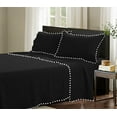 thumbnail image 1 of D.N.G. BEDDINGS 4 Piece Pom Pom Sheet Set 15 Inch Deep Pocket, White Pom-Pom Fringe Solid Pattern, 800 Thread Count 100% Egyptian Cotton (Solid Black Color, Olympic Queen Size), 1 of 8