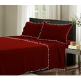 thumbnail image 1 of D.N.G. BEDDINGS 4 Piece Pom Pom Sheet Set 15 Inch Deep Pocket, White Pom-Pom Fringe Solid Pattern, 800 Thread Count 100% Egyptian Cotton (Solid Burgundy Color, Twin Size), 1 of 8
