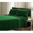 thumbnail image 1 of D.N.G. BEDDINGS 4 Piece Pom Pom Sheet Set 15 Inch Deep Pocket, White Pom-Pom Fringe Solid Pattern, 800 Thread Count 100% Egyptian Cotton (Solid Green Color, Queen Size), 1 of 8