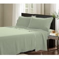 thumbnail image 1 of D.N.G. BEDDINGS 4 Piece Pom Pom Sheet Set 15 Inch Deep Pocket, White Pom-Pom Fringe Solid Pattern, 800 Thread Count 100% Egyptian Cotton (Solid Light Sage Color, Full Size), 1 of 8
