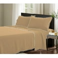 thumbnail image 1 of D.N.G. BEDDINGS 4 Piece Pom Pom Sheet Set 15 Inch Deep Pocket, White Pom-Pom Fringe Solid Pattern, 800 Thread Count 100% Egyptian Cotton (Solid Taupe Color, Full Size), 1 of 8