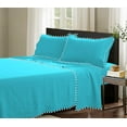 thumbnail image 1 of D.N.G. BEDDINGS 4 Piece Pom Pom Sheet Set 15 Inch Deep Pocket, White Pom-Pom Fringe Solid Pattern, 800 Thread Count 100% Egyptian Cotton (Solid Turquoise Blue Color, Cal-King Size), 1 of 8