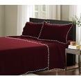 thumbnail image 1 of D.N.G. BEDDINGS 4 Piece Pom Pom Sheet Set 24 Inch Deep Pocket, White Pom-Pom Fringe Solid Pattern, 800 Thread Count 100% Egyptian Cotton (Solid Wine Color, Queen Size), 1 of 8