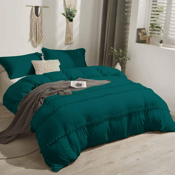 D.N.G. BEDDINGS 5 Piece Boho Chic Pom Pom Comforter, All Season Down Alternative Bedding Comforter with 4 Pillow Shams (Twin/Twin XL Size, Teal) 800 Thread Count, Egyptian Cotton.