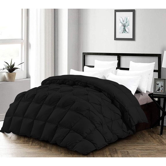 D.N.G. BEDDINGS 5 Piece Half Piece Pinch Pleated luxury Comforter Set Premium 800 Thread Count 100% Egyptian Cotton Super Soft (Super King Size Black Color)