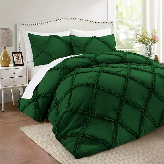 D.N.G. BEDDINGS 5 Piece Luxurious Diamond Ruffle Comforter Set Super Soft, All Season Pintuck 800 Thread Count, 100% Egyptian Cotton, Twin/Twin XL Size Green Color