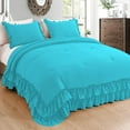 thumbnail image 1 of D.N.G. BEDDINGS 5 Piece Luxury 5 Inch Two Layer Ruffle Comforter Set Premium Super Soft, 800 TC, 100% Egyptian Cotton, Super Soft, Oversized Super King Size Turquoise Blue Color, 1 of 7