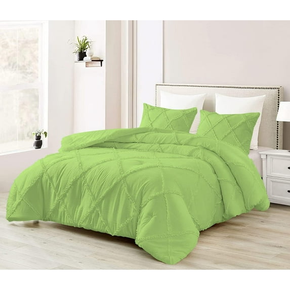 D.N.G. BEDDINGS 5 Piece Luxury Diamond Ruffle Comforter Set Super Soft, All Season Pintuck 800 TC, 100% Egyptian Cotton, Super Soft King/California King Size Sage Color