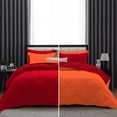 thumbnail image 1 of D.N.G. BEDDINGS 5 Piece Luxury Reversible Diamond Pattern Comforter Set Premium Super Soft, All Season 800 TC, 100% Egyptian Cotton Oversized Super King Size Orange/Red Solid Color, 1 of 7