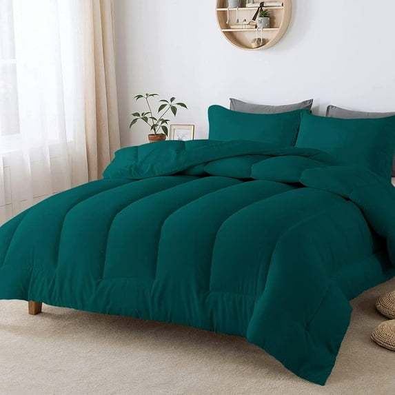 D.N.G. BEDDINGS 5 Piece Luxury Straight Line Pattern Comforter Set, Premium Super Soft, 800 Thread Count, 100% Egyptian Cotton, King/California King Size Teal Solid Color