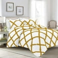 thumbnail image 1 of D.N.G. BEDDINGS 5 Piece Luxury Two Tone Diamond Ruffle Pattern Comforter Set Premium Super Soft, All Season 800 Thread Count 100% Egyptian Cotton Full/Queen Size Gold/White Solid Color, 1 of 4