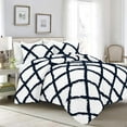thumbnail image 1 of D.N.G. BEDDINGS 5 Piece Luxury Two Tone Diamond Ruffle Pattern Comforter Set Premium Super Soft, All Season 800 Thread Count 100% Egyptian Cotton King/California King Size Navy Blue/White Solid Color, 1 of 4